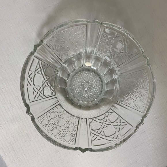 Vintage Clear Glass Serving Bowl Intricate Cut Starburst & Geometric Patterns - Picture 3 of 7